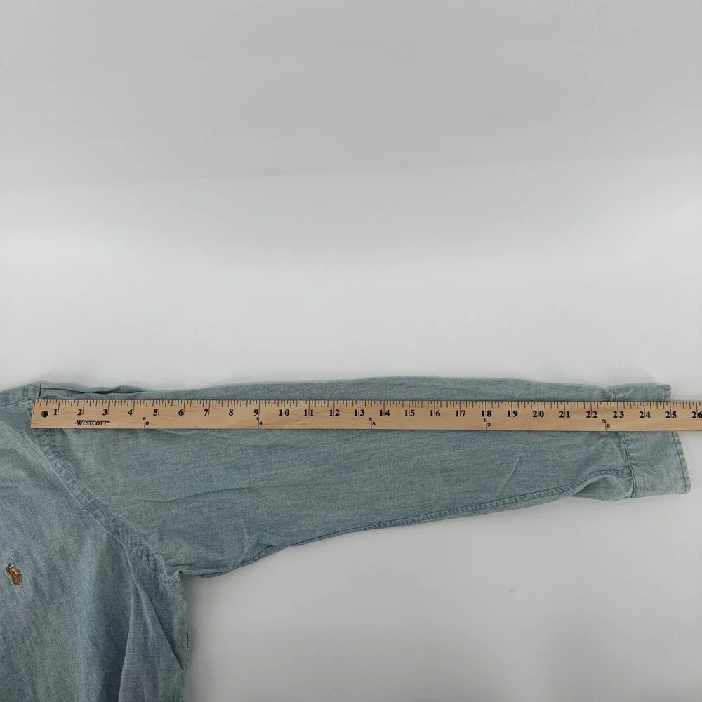 Ralph Lauren Button Down Mens Large Light Blue Chambray Denim Long Sleeve Shirt - Picture 8 of 10